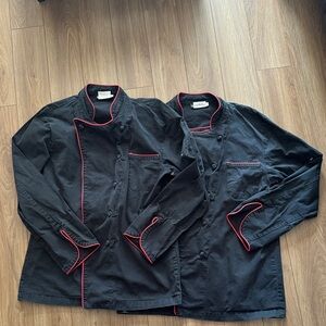 Lot of 2 Black Chef Jackets with Red Accents Culinary Food Foodservice